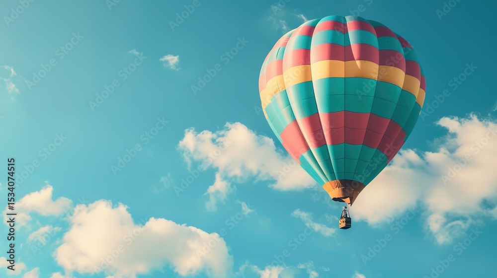 Fototapeta premium Dreamy Candy-Colored Hot Air Balloon: A Whimsical Soar Through Pastel Skies & Sugar-Coated Dreams — Embrace a Magical Flight Over Rainbow-Hued Landscapes, Where Fluffy Clouds Meet Swirling Cotton Cand