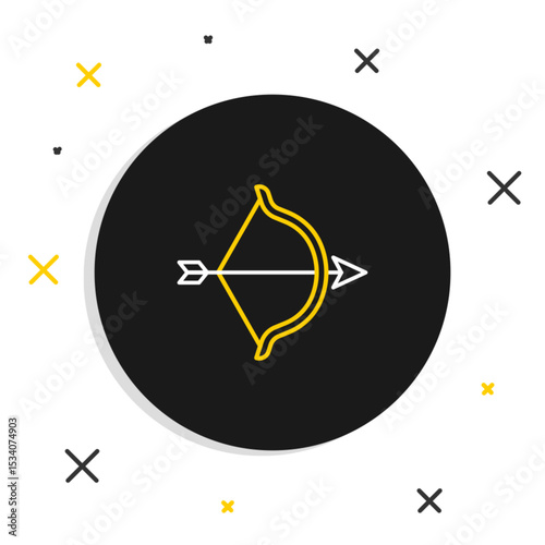 Line Bow and arrow icon isolated on white background. Cupid symbol. Love sign. Happy Valentines day. Colorful outline concept. Vector