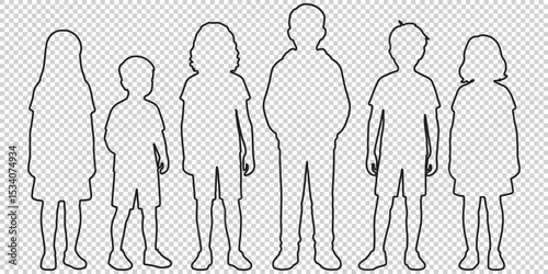 children waiting in line, silhouette vector eps 10