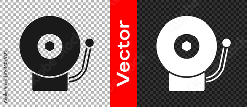 Black Ringing alarm bell icon isolated on transparent background. Alarm symbol, service bell, handbell sign, notification symbol. Vector