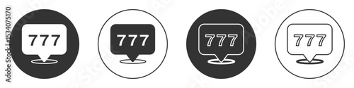Black Slot machine with lucky sevens jackpot icon isolated on white background. Circle button. Vector
