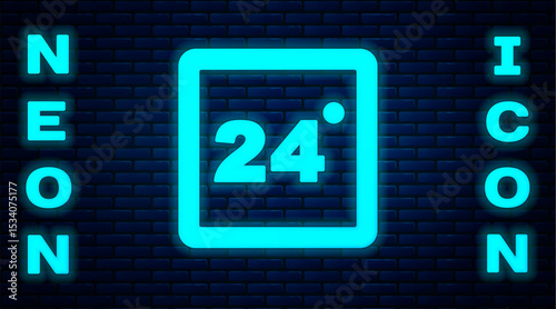 Glowing neon Thermostat icon isolated on brick wall background. Temperature control. Vector