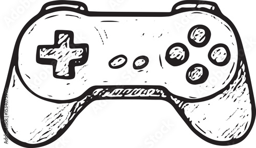 A hand-drawn modern game controller, blending retro and new gaming styles. Perfect for gaming art, tech designs, and nostalgic merchandise