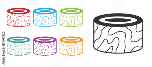 Black Tree stump icon isolated on white background. Set icons colorful. Vector