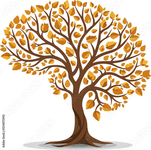 Single tree with autumn leaves and brown trunk in a minimalistic illustration