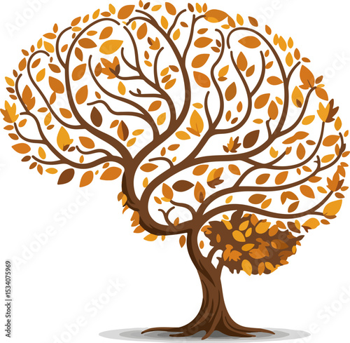 Stylized illustration of a solitary tree with autumn leaves on neutral background