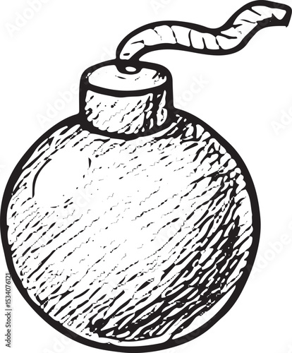 A hand-drawn bomb, adding action to arcade games. Ideal for retro gaming art, explosive designs, and nostalgic merchandise