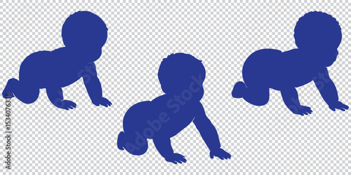 Diverse Group of Children Playing and Crawling in Black Silhouette Style on transparent Background silhouette eps 10