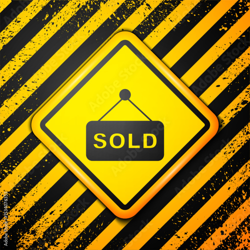 Black Hanging sign with text Sold icon isolated on yellow background. Auction sold. Sold signboard. Bidding concept. Auction competition. Warning sign. Vector