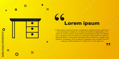 Black Office desk icon isolated on yellow background. Vector