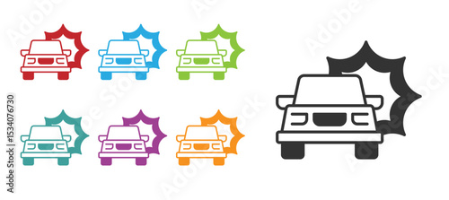 Black Car accident icon isolated on white background. Insurance concept. Security, safety, protection, protect concept. Set icons colorful. Vector