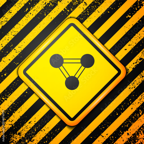 Black Molecule icon isolated on yellow background. Structure of molecules in chemistry, science teachers innovative educational poster. Warning sign. Vector