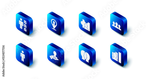 Set Location with person, Head hunting, Users group, Productive human, Project team base, Hand for search people, of and business suit icon. Vector