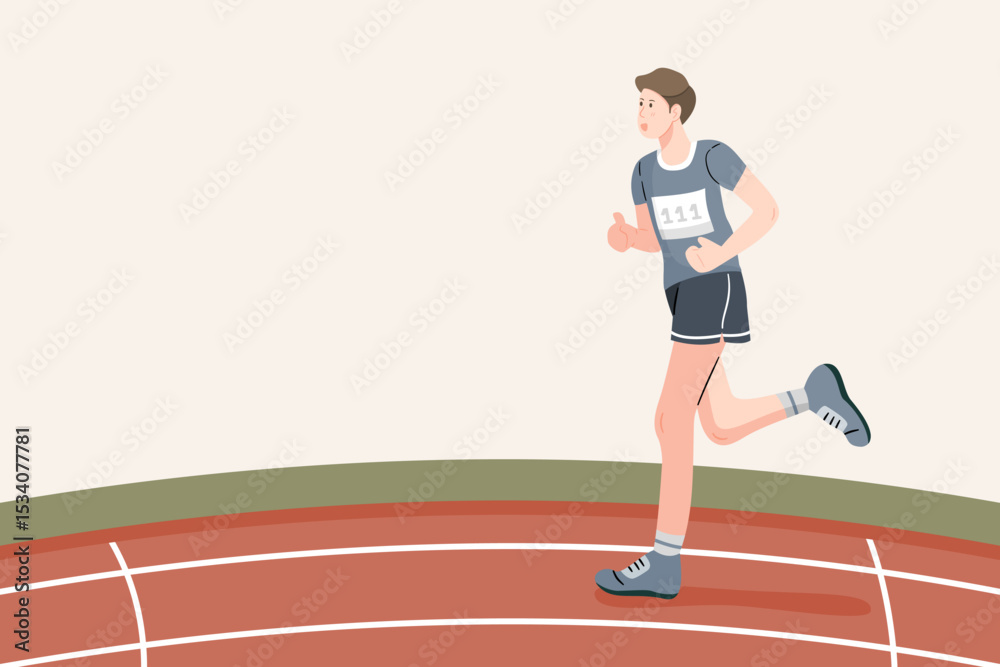 Obraz premium Man running on a track, perfect for sports, fitness, and athletic competition banner or background.