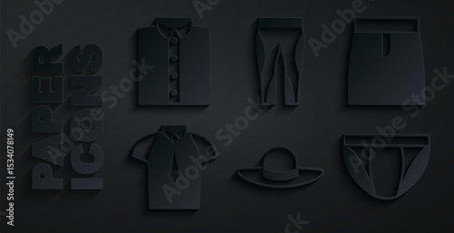 Set Elegant women hat, Skirt, Shirt, Men underpants, Leggings and icon. Vector