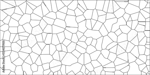 Abstract lines in black and white tone of many rectangle shapes. black and white stoke colors stone tile pattern. White color Broken Stained-Glass Background with black lines.