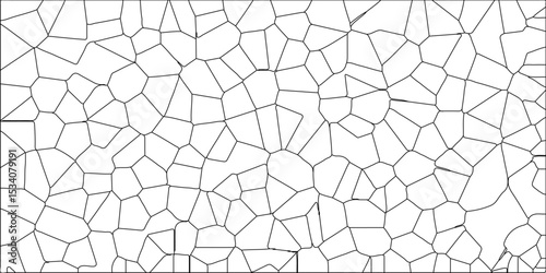 Abstract lines in black and white tone of many rectangle shapes. black and white stoke colors stone tile pattern. White color Broken Stained-Glass Background with black lines.
