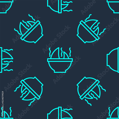 Green line Shark fin soup icon isolated seamless pattern on blue background. Vector