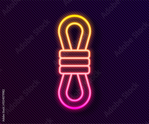 Glowing neon line Climber rope icon isolated on black background. Extreme sport. Sport equipment. Vector
