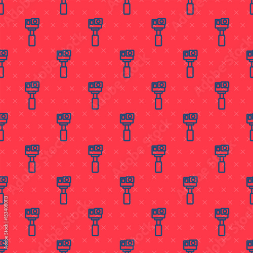 Blue line Action extreme camera icon isolated seamless pattern on red background. Video camera equipment for filming extreme sports. Vector