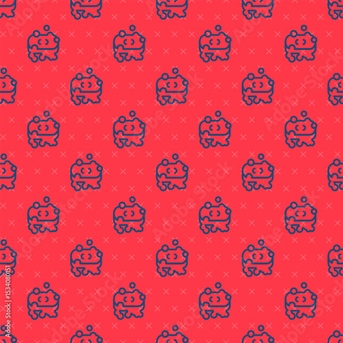 Blue line Bar of soap with foam icon isolated seamless pattern on red background. Soap bar with bubbles. Vector