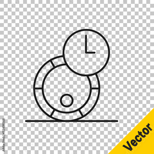 Black line Wooden barrel for wine icon isolated on transparent background. Aging of wine in a barrel. Vector