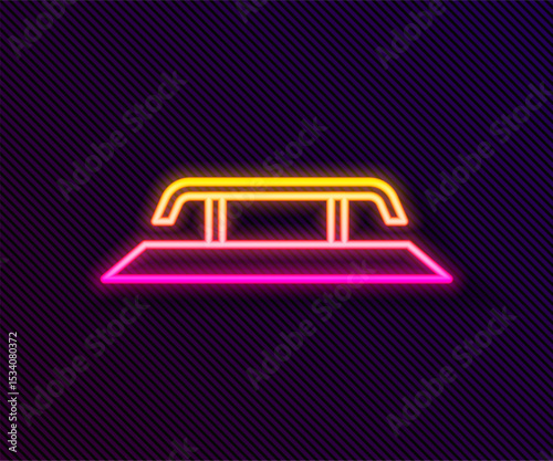 Glowing neon line Skateboard stairs with rail icon isolated on black background. Vector