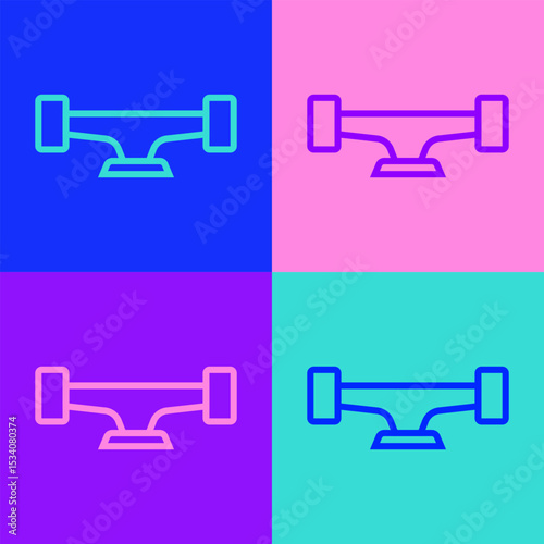 Pop art line Skateboard wheel icon isolated on color background. Skateboard suspension. Skate wheel. Vector