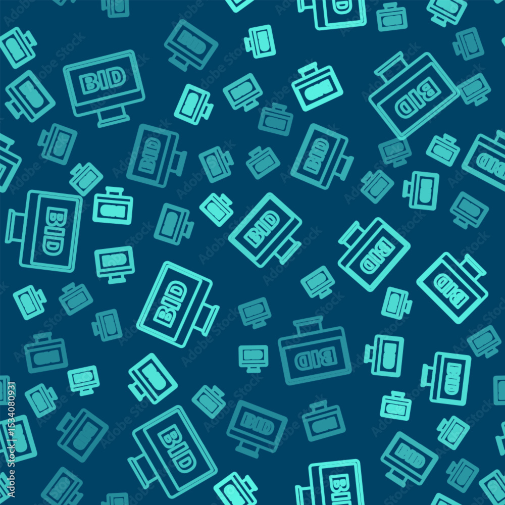 Green line Online auction icon isolated seamless pattern on blue background. Bid sign. Auction bidding. Sale and buyers. Vector Green line Online auction icon isolated seamless pattern on blue background. Bid sign. Auction bidding. Sale and buyers. Vector