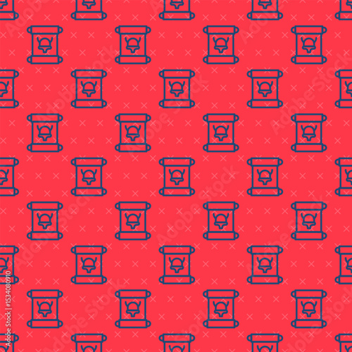 Blue line Decree, paper, parchment, scroll icon icon isolated seamless pattern on red background. Vector