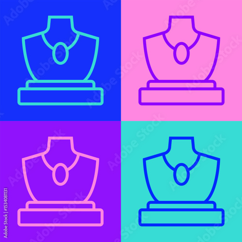 Pop art line Auction jewelry sale icon isolated on color background. Auction bidding. Sale and buyers. Vector
