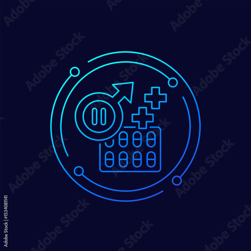 andropause icon with pills, linear design