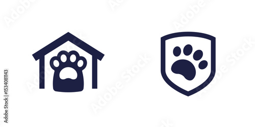 animal shelter icons with paw, house and shield