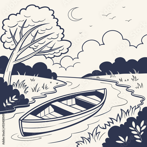 A vector of a boat in a river