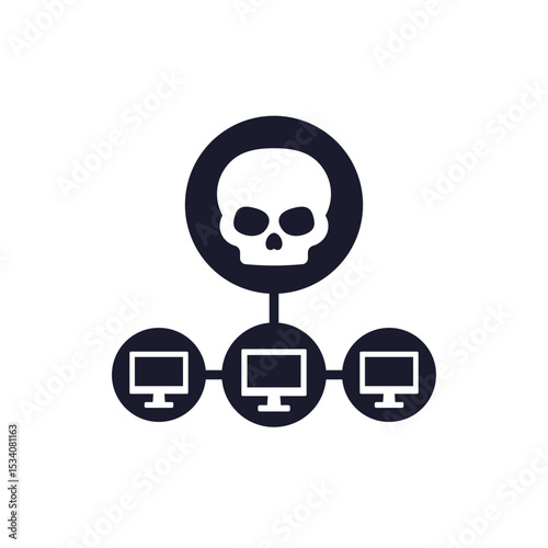 Botnet icon, malware in computer network