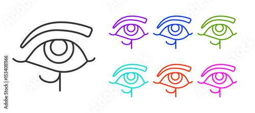 Black line Eye of Horus icon isolated on white background. Ancient Egyptian goddess Wedjet symbol of protection, royal power and good health. Set icons colorful. Vector