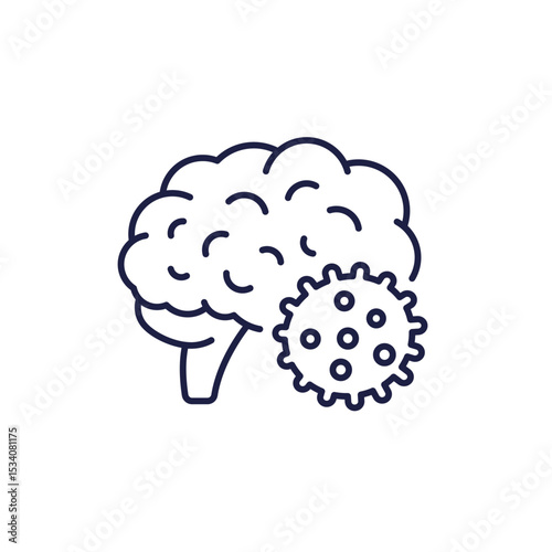 brain infection or virus line icon, neurological disease