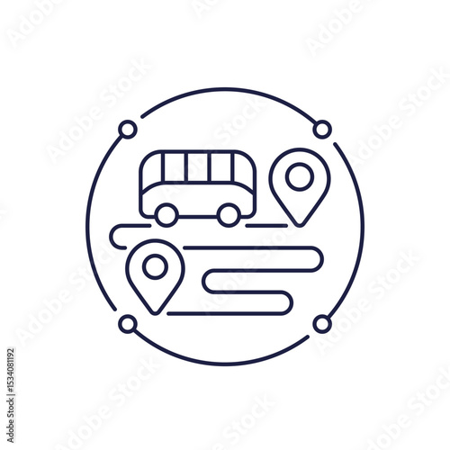 Bus trip icon with route in line design