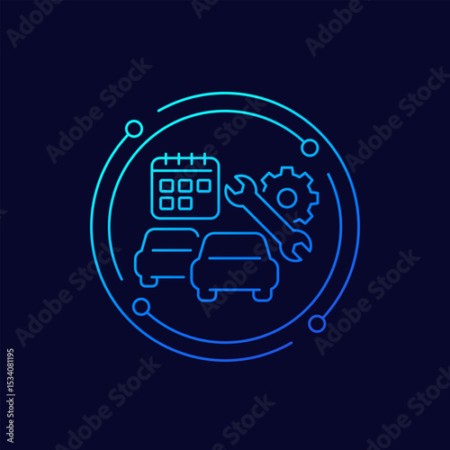car fleet repair icon with a calendar in linear design