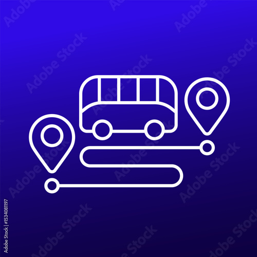 Bus trip icon with route, line vector design