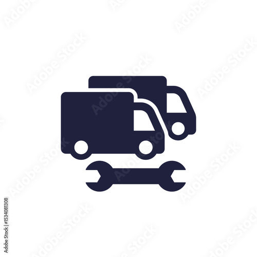 fleet repair icon with trucks on white