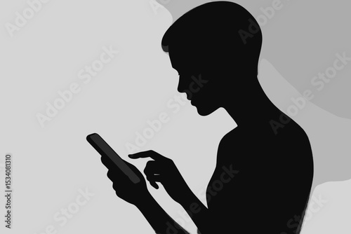 Woman looking at smartphone in silhouette showing isolation and mental health reflection