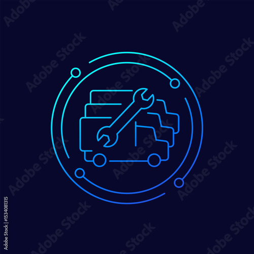 fleet repair icon with trucks, linear design