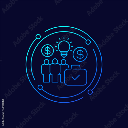 intellectual capital icon with people, business and money, linear design
