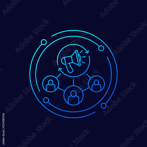 marketing and promotion icon with customers, linear design