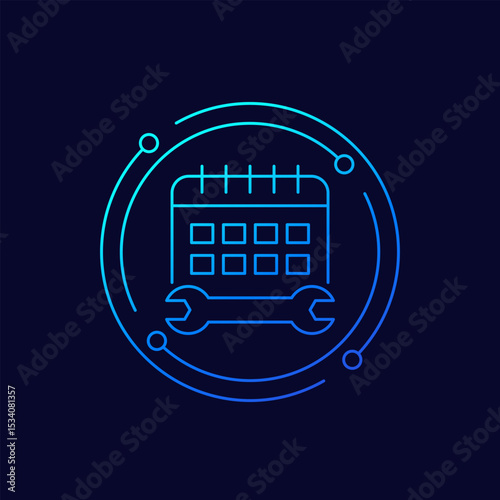 maintenance schedule icon with calendar in linear design