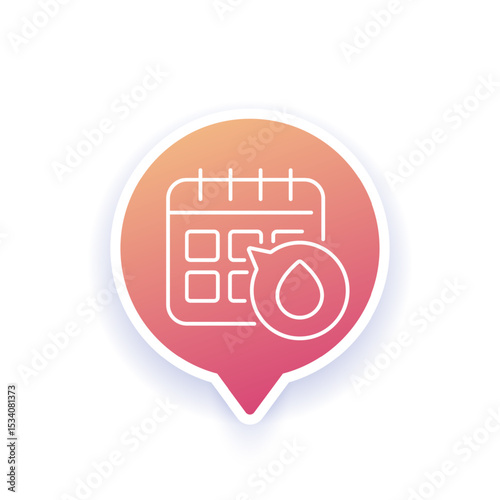 Menstruation calendar or period icon, menstrual cycle line vector