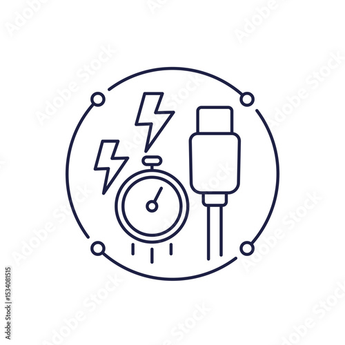 USB Type-C power cable icon for fast charging in line design