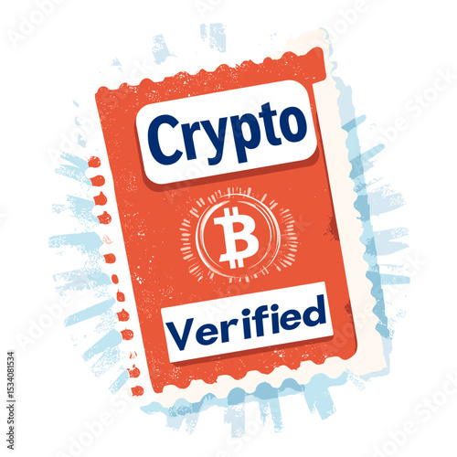 Crypto Verified Stamp with Bitcoin Symbol on White Background Digital Illustration