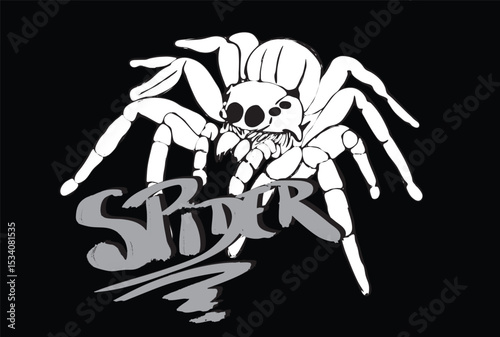 White spider crawling on black background